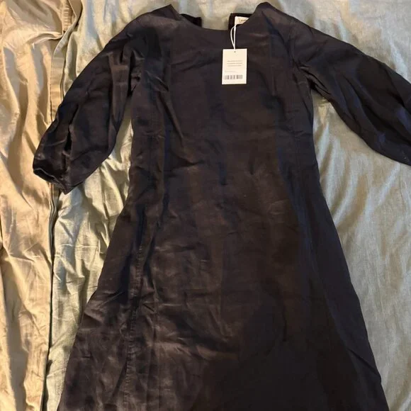 Everlane Linen A-Line Midi Dress – Black, Long Sleeve, Size 00, NWT 🌿 - Picture 2 of 4
